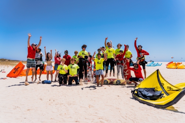 Kitesurf Camp Teens Tarifa Spain, Gorup Of Young Kitesurfers With Their Instructors